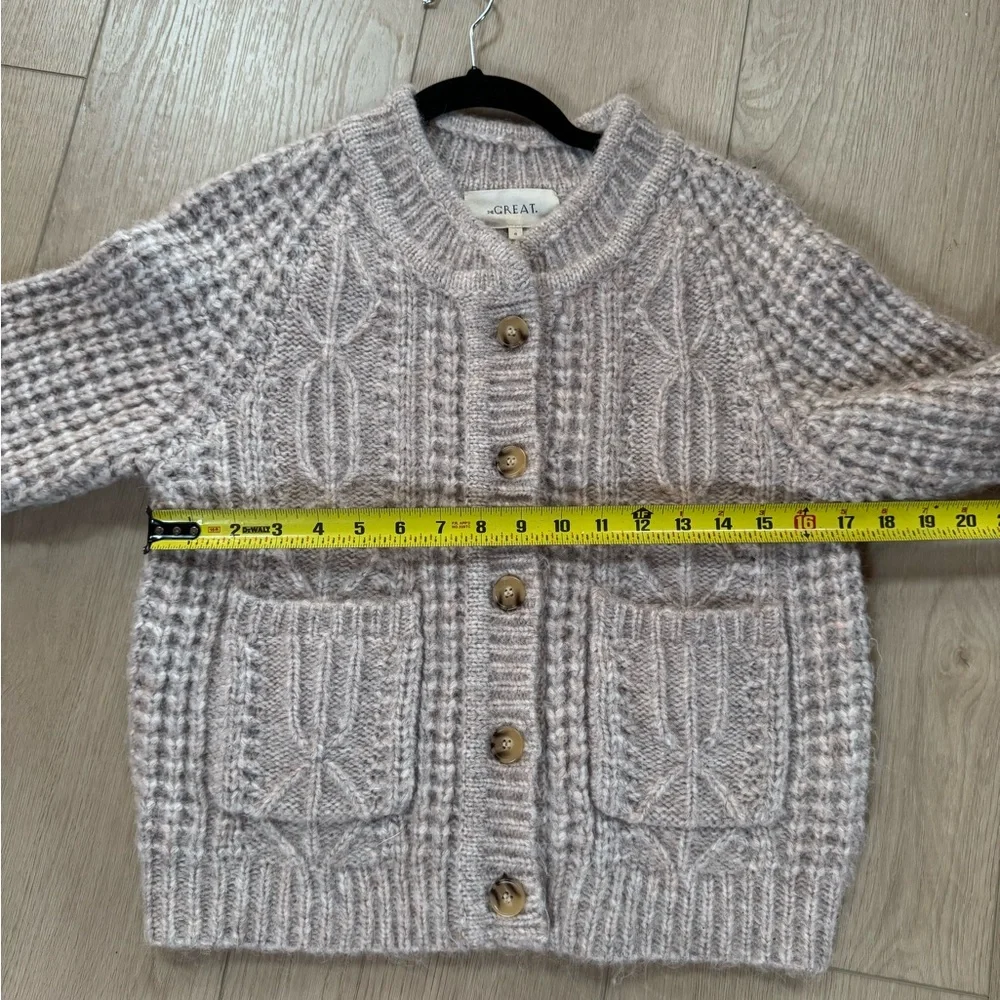 The Great. Women’s Knitted Pink/ Gray Wool Blend ButtonUp Cardigan Sweater - Picture 3 of 7